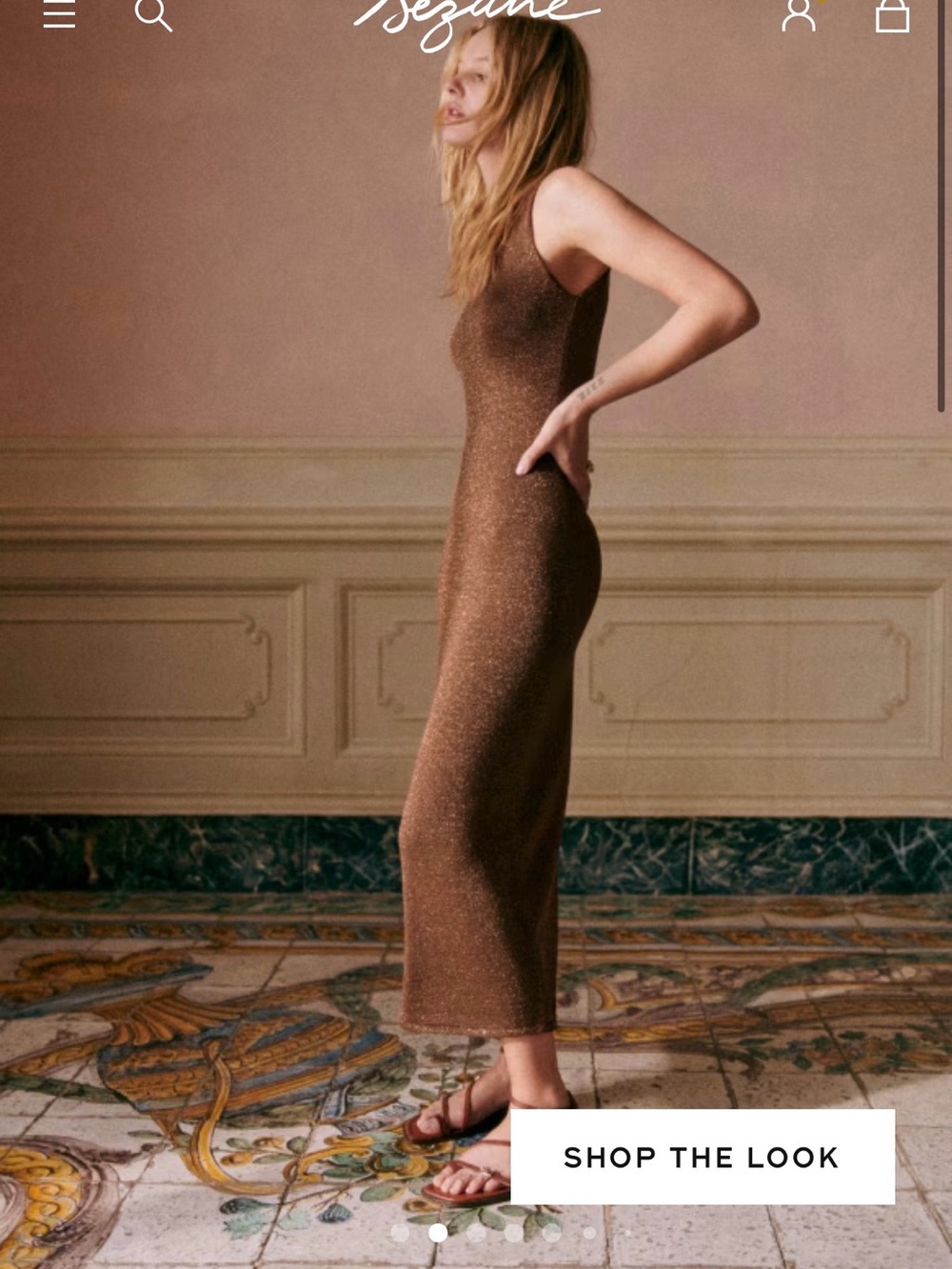 Sezane Mahalia Bronze Metallic Knit Modi Dress Xs